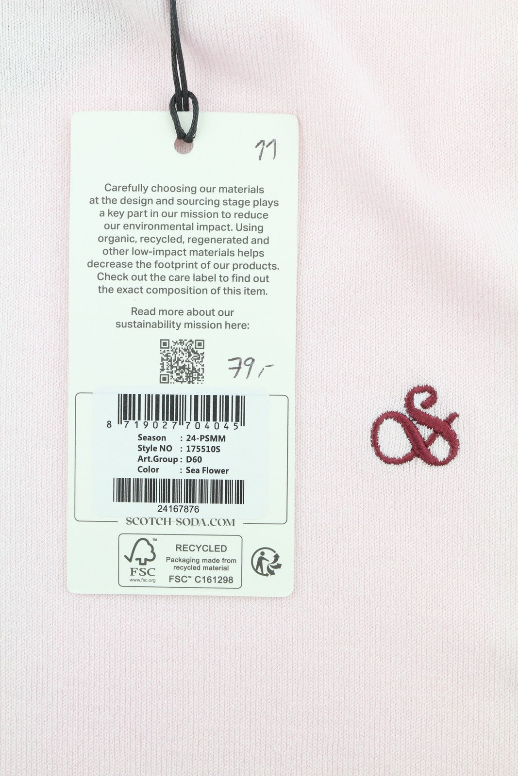 SCOTCH & SODA Men Jumper M Light Pink Tight-Knit Crew Neck Long Sleeve Pull On