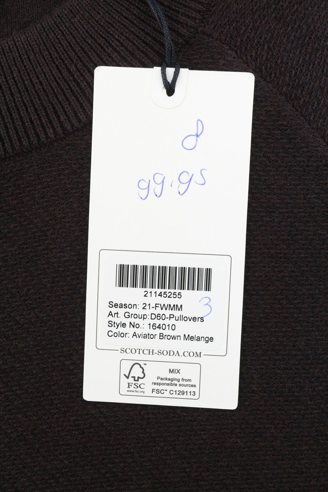 SCOTCH & SODA Men Jumper M Dark Brown Crew Neck Tight Knit Pull On