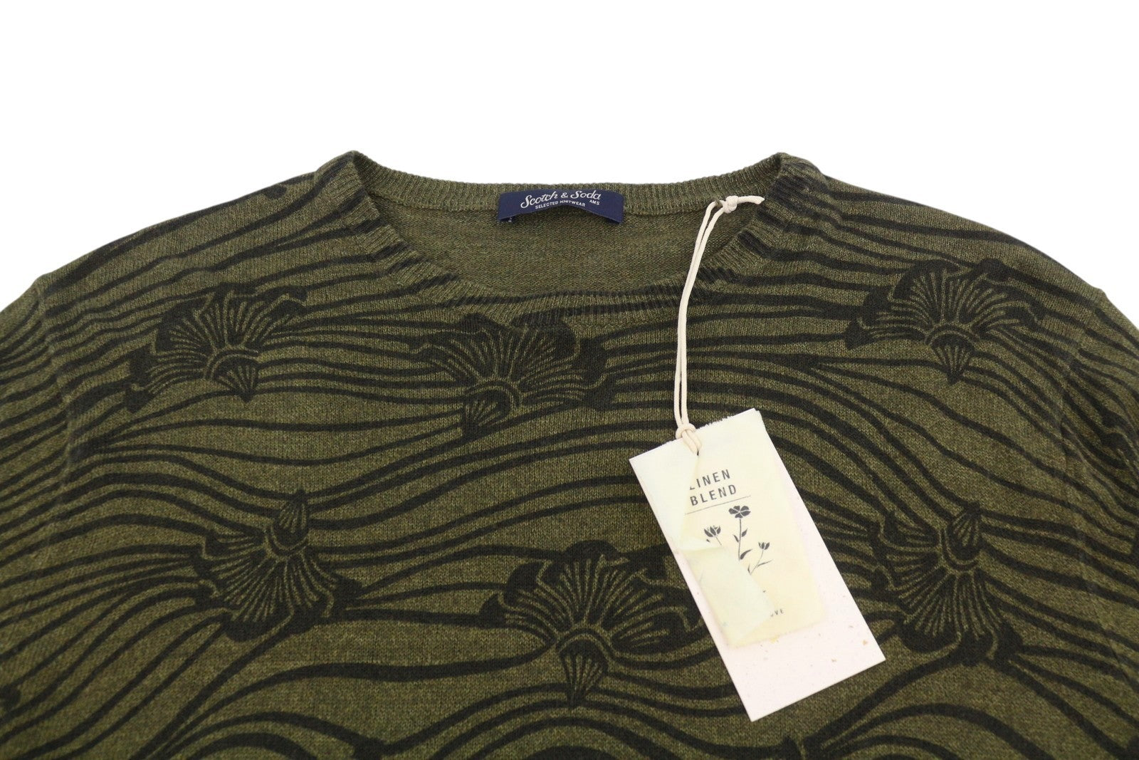 SCOTCH & SODA Men Jumper M Dark Green Floral Print Crew Neck Tight Knit Pull On