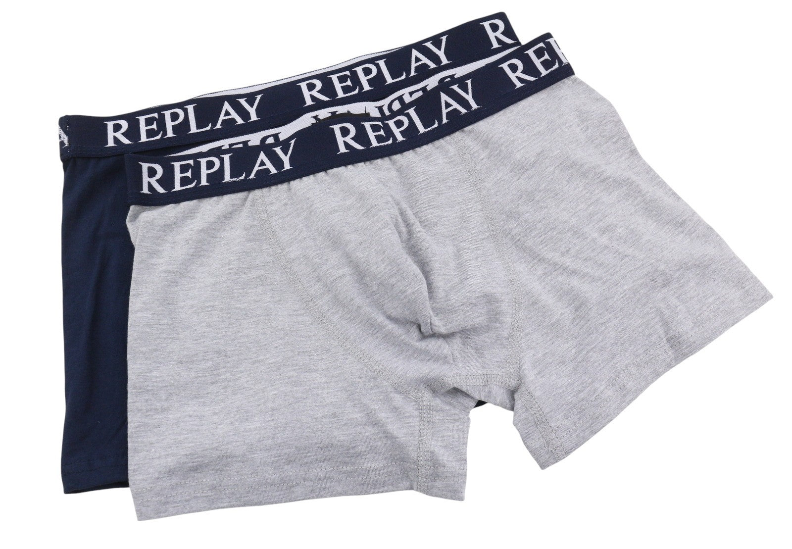 REPLAY Men Underwear L Blue Elastic Waist Cotton Stretch Trunks 2 Pack