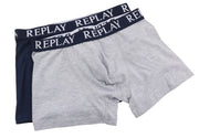 REPLAY Men Underwear L Blue Elastic Waist Cotton Stretch Trunks 2 Pack