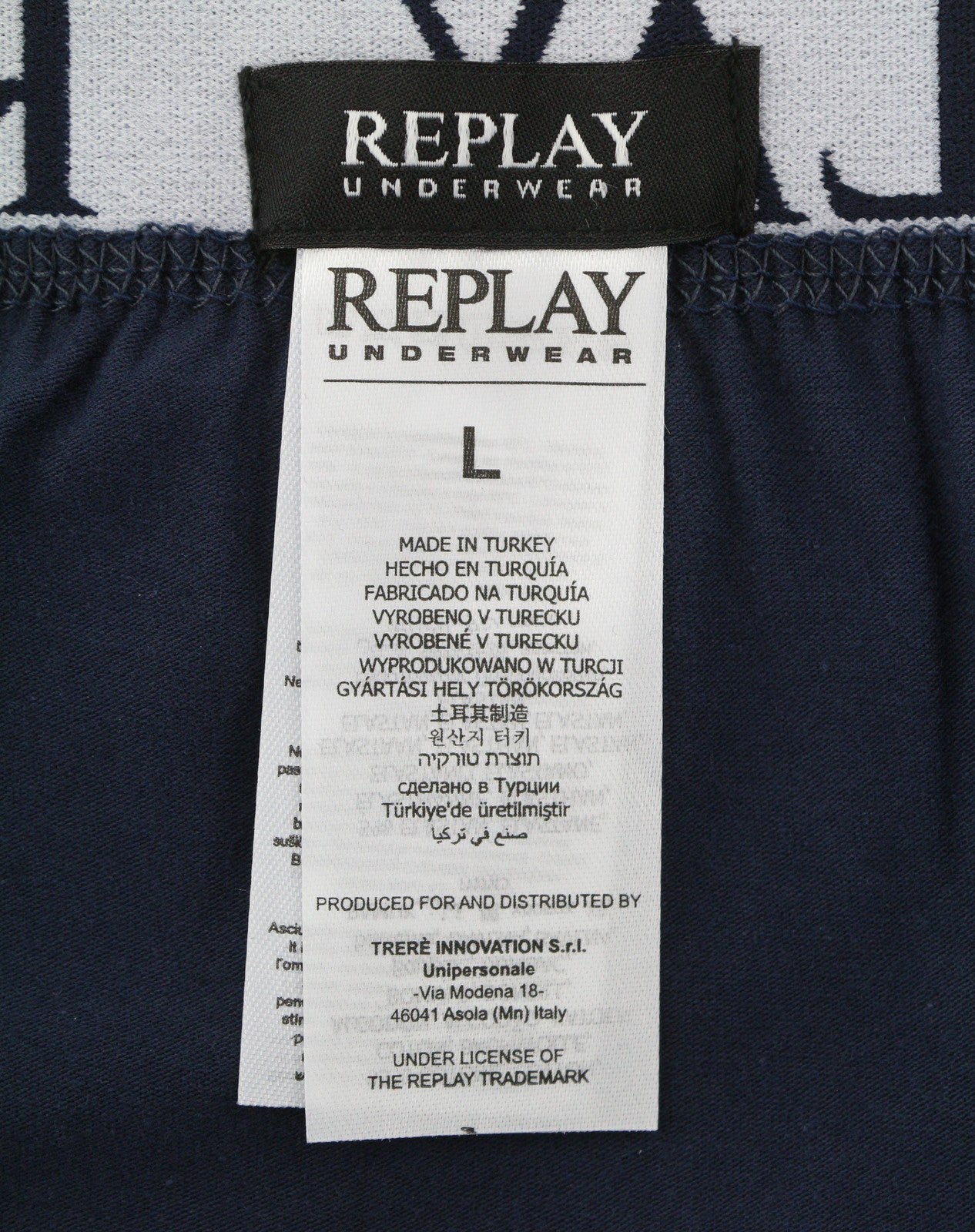 REPLAY Men Underwear L Blue Elastic Waist Cotton Stretch Trunks 2 Pack