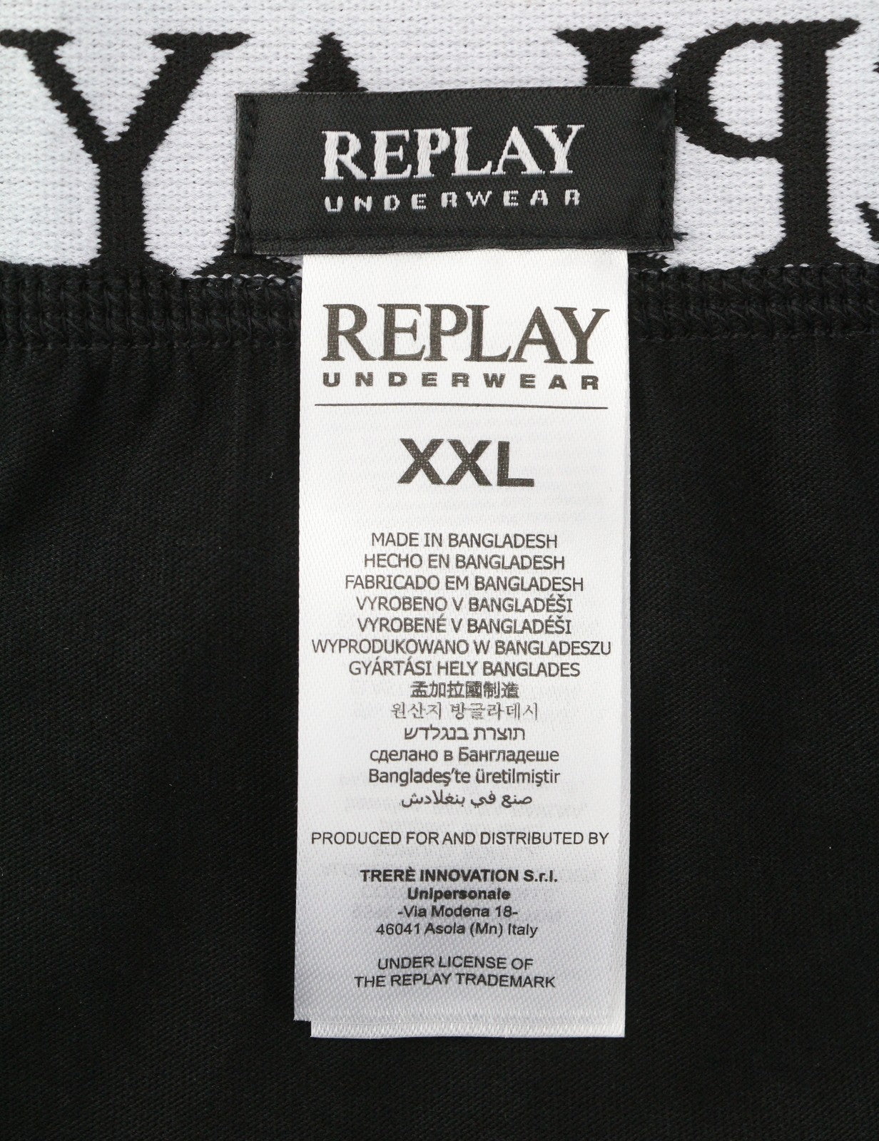 REPLAY Men Underwear 2XL Black Elastic Waist Cotton Stretch Trunks 2 Pack
