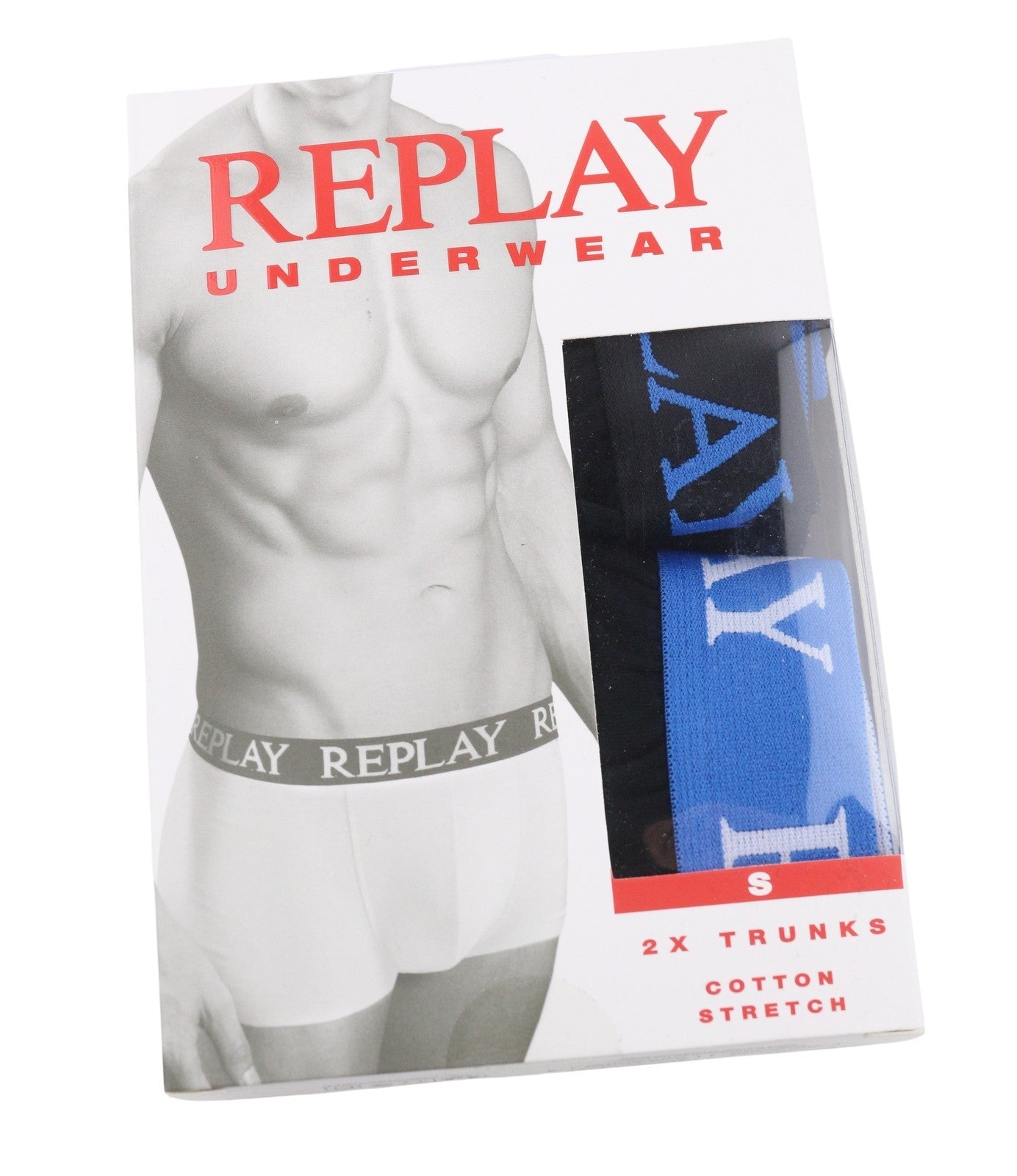 REPLAY Men Underwear S Black Elastic Waist Cotton Stretch Trunks 2 Pack