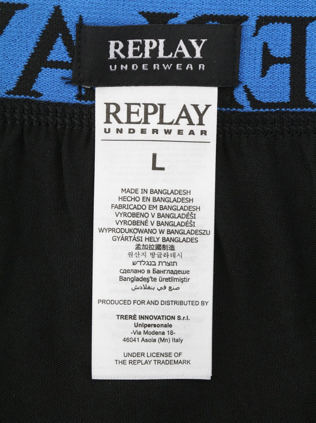 REPLAY Men Underwear L Black Elastic Waist Cotton Stretch Trunks 2 Pack