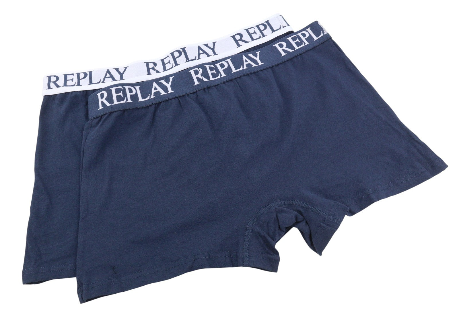 REPLAY Men Underwear L Blue Elastic Waist Cotton Stretchy Trunks 2 Pack