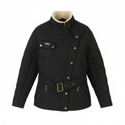BARBOUR Matlock Quilt Women Jacket M Black Asymmetrical Zip Belted Sherpa