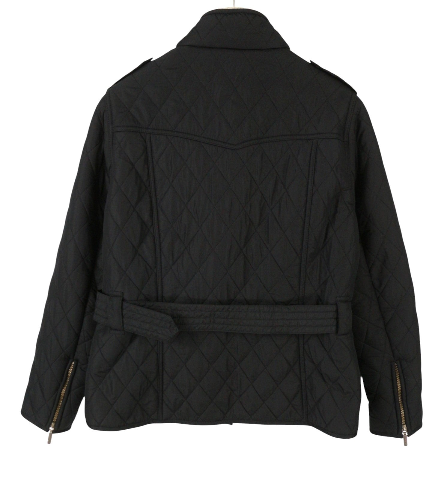 BARBOUR Matlock Quilt Women Jacket M Black Asymmetrical Zip Belted Sherpa