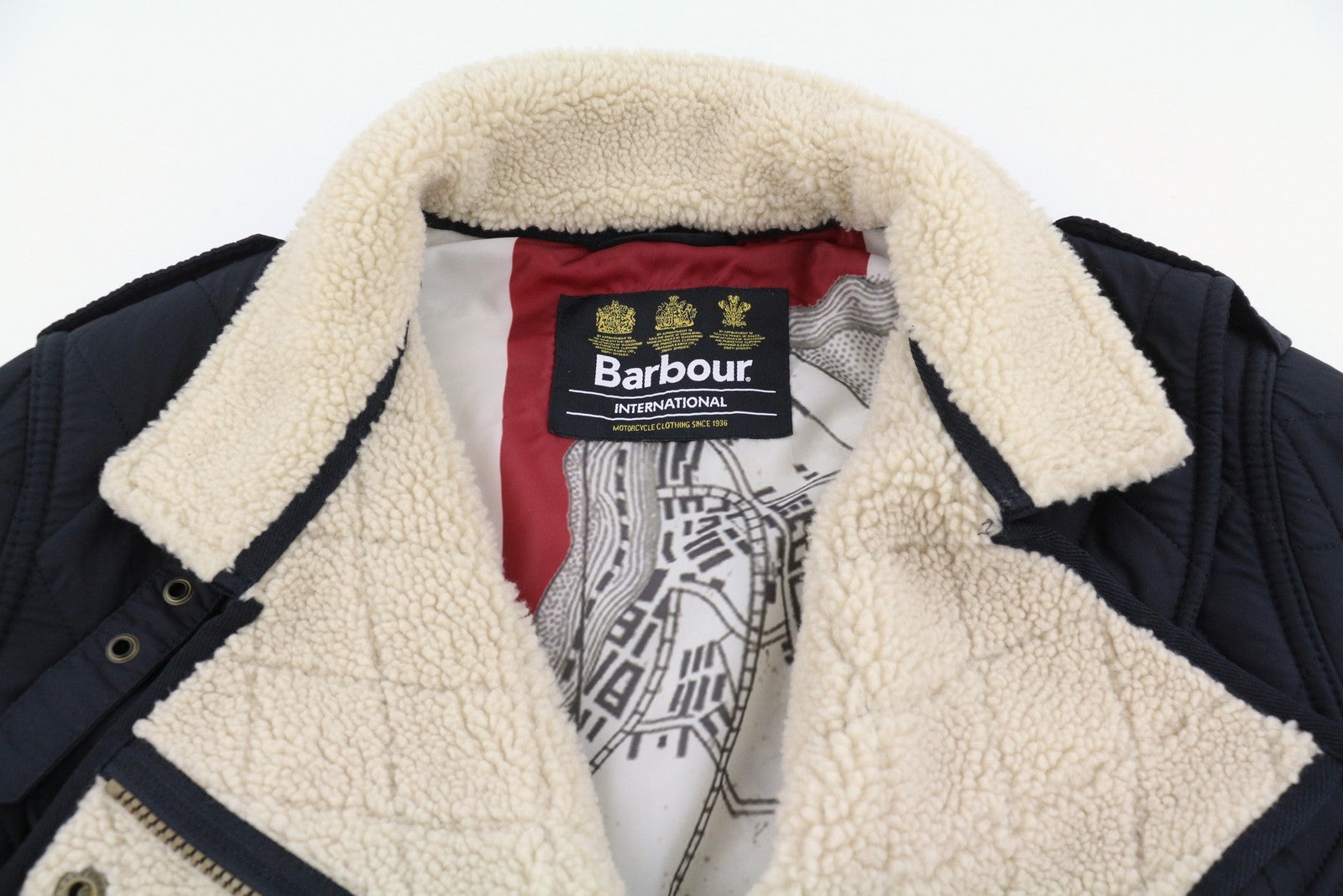 BARBOUR Matlock Quilt Women Jacket M Black Asymmetrical Zip Belted Sherpa