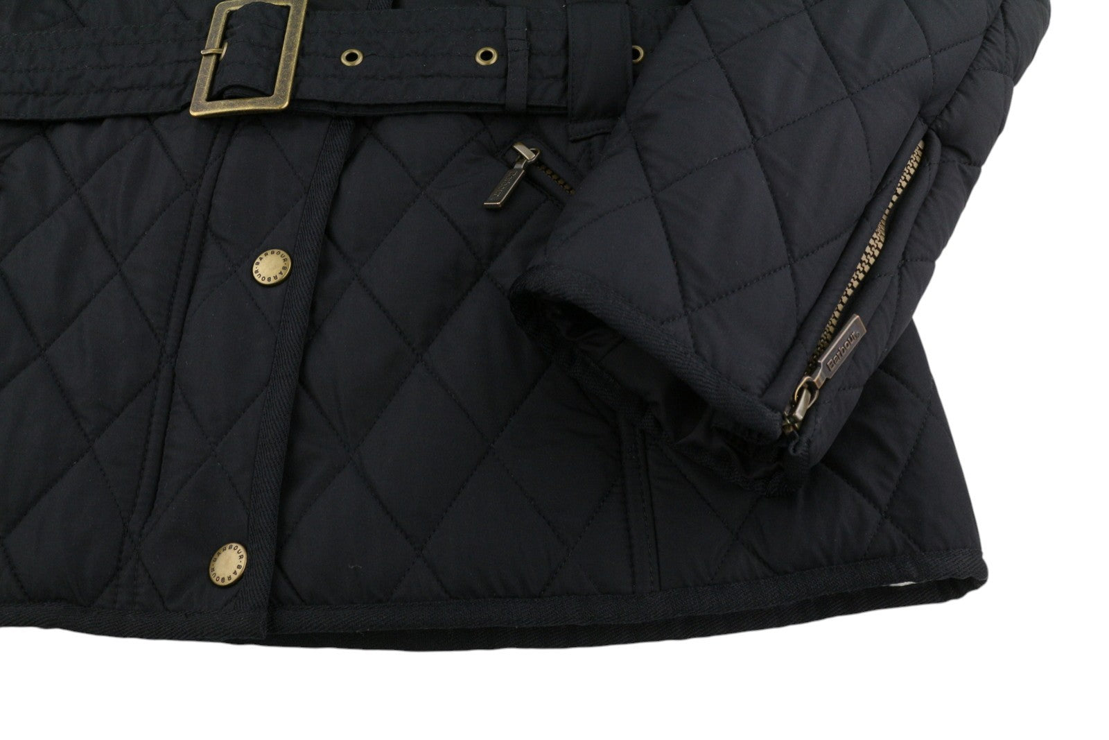 BARBOUR Matlock Quilt Women Jacket M Black Asymmetrical Zip Belted Sherpa