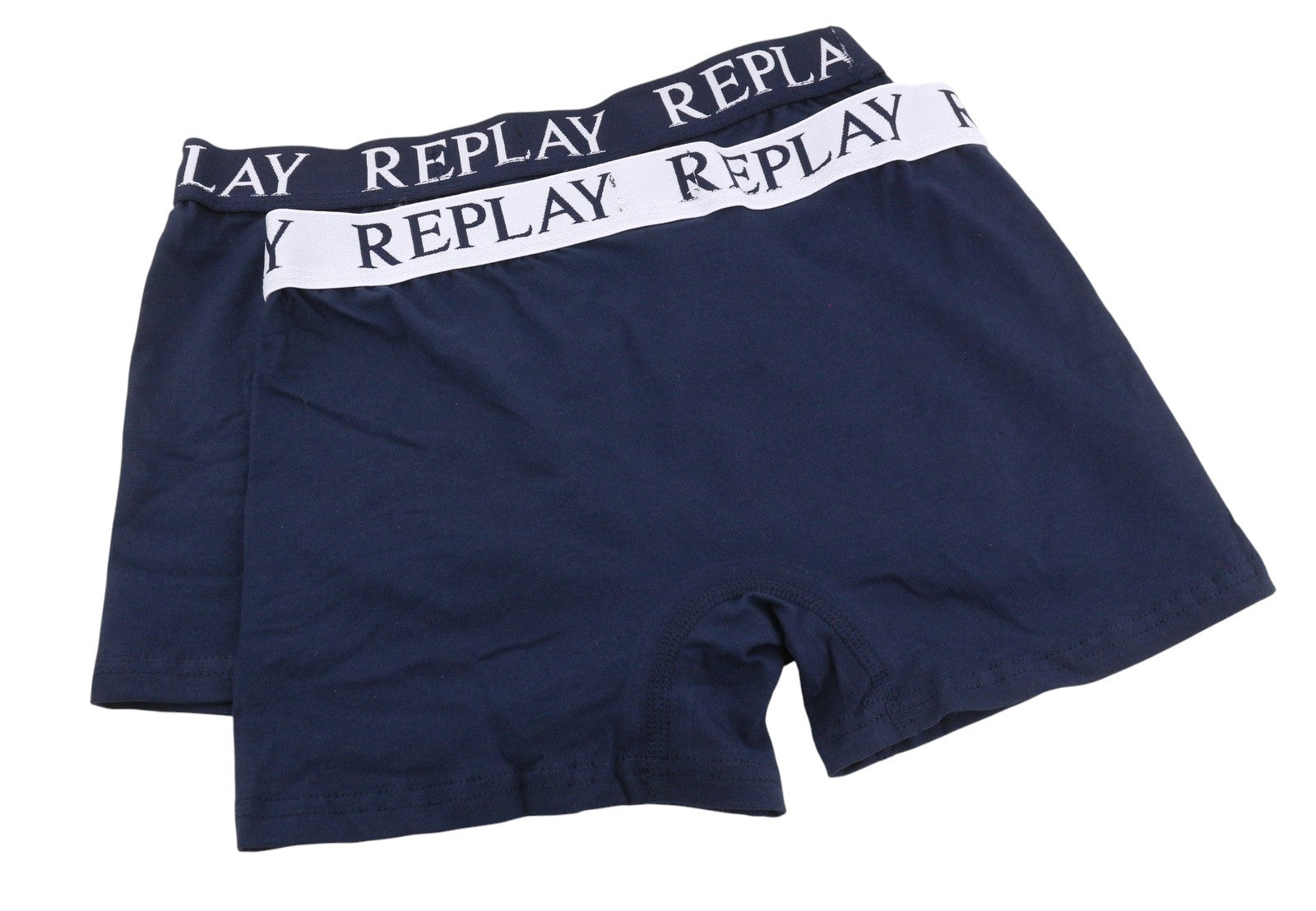 REPLAY Men Underwear M Blue Elastic Waist Cotton Stretchy Trunks 2 Pack