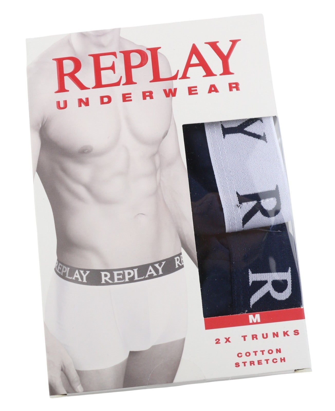 REPLAY Men Underwear M Blue Elastic Waist Cotton Stretchy Trunks 2 Pack