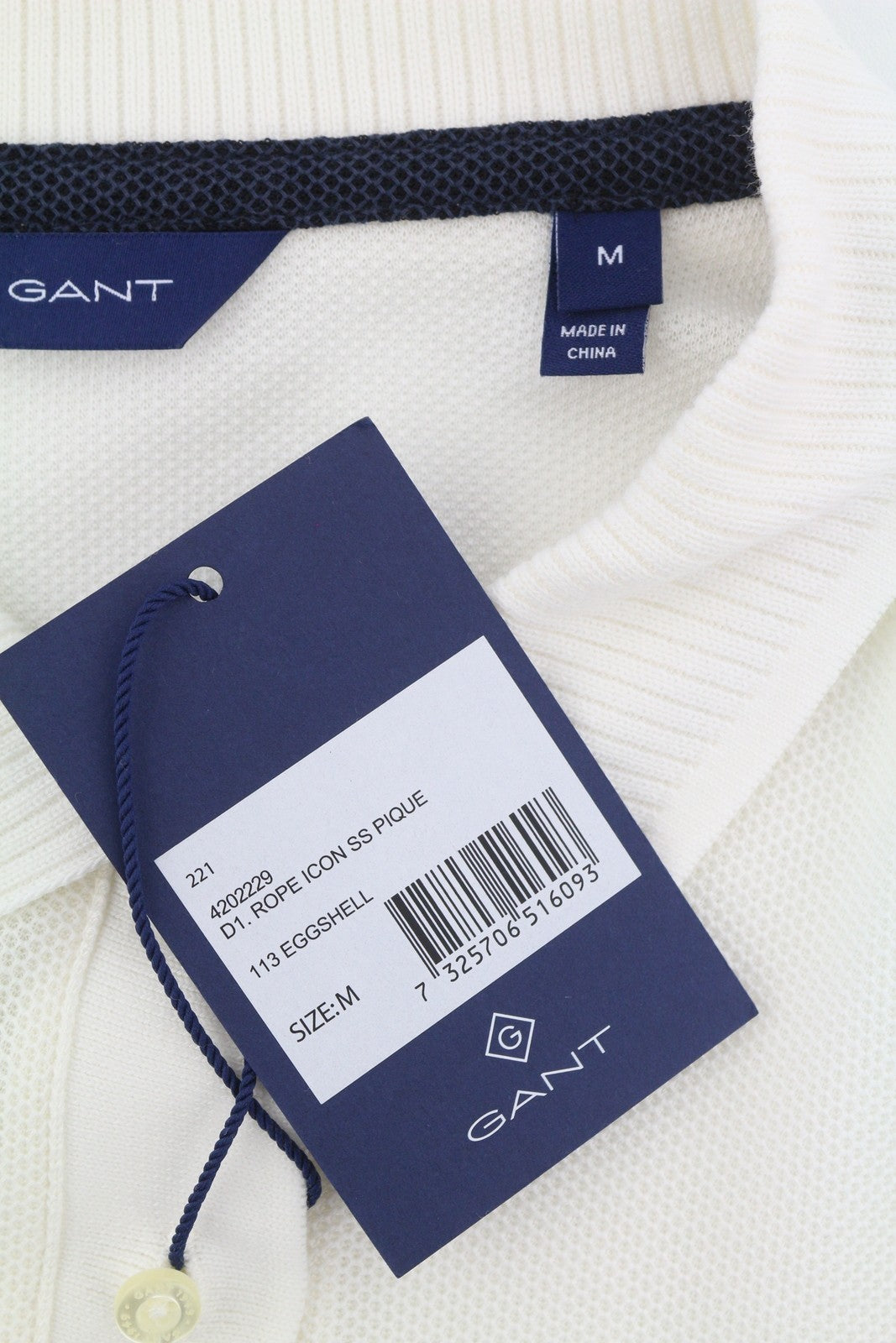 GANT Rope Icon SS Pique Women T-Shirt M Eggshell Polo Textured Short Sleeve