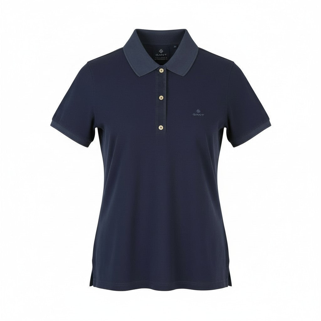 GANT Sunfaded Polo Pique Women T-Shirt S Evening Blue Faded Polo Short Sleeve