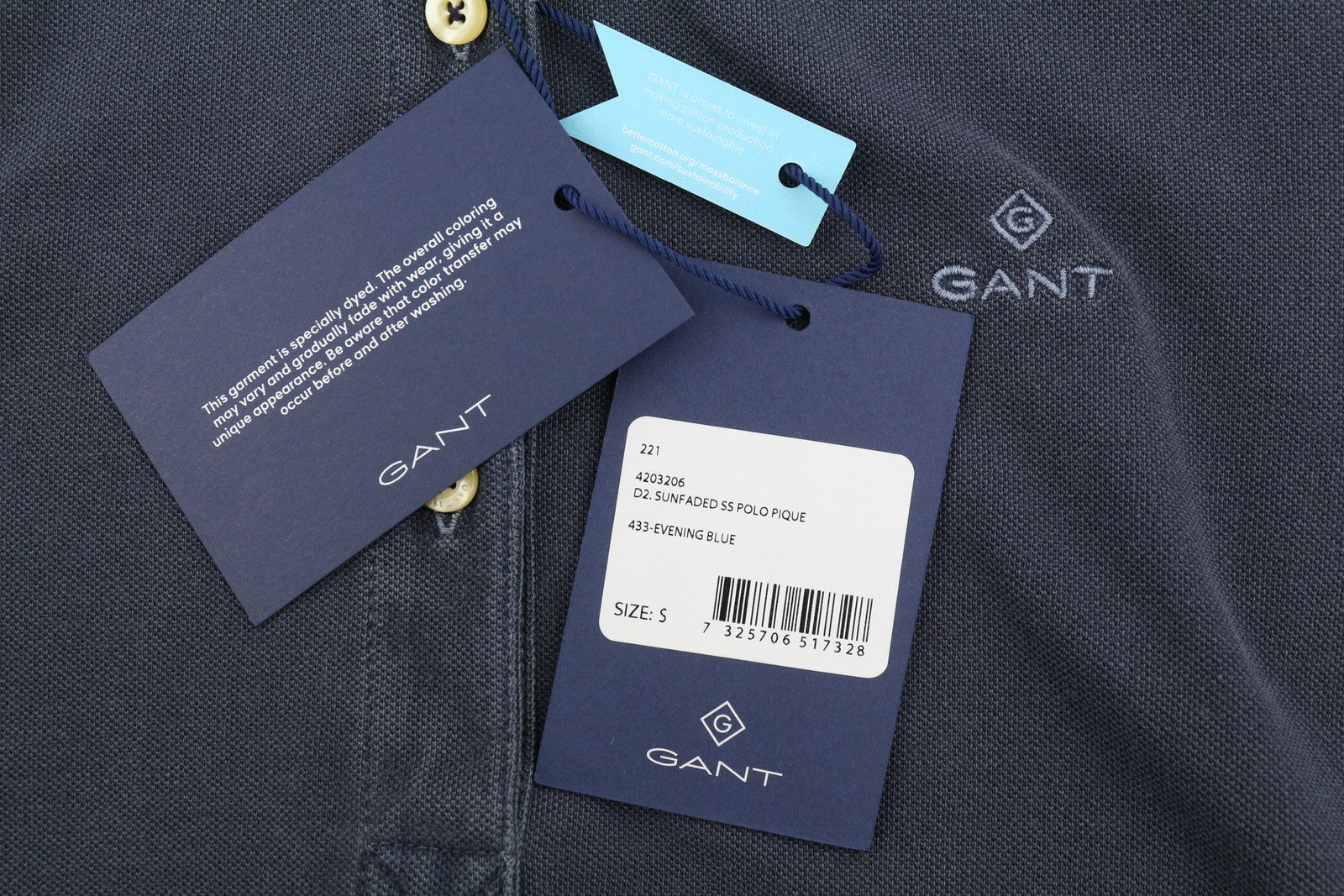 GANT Sunfaded Polo Pique Women T-Shirt S Evening Blue Faded Polo Short Sleeve