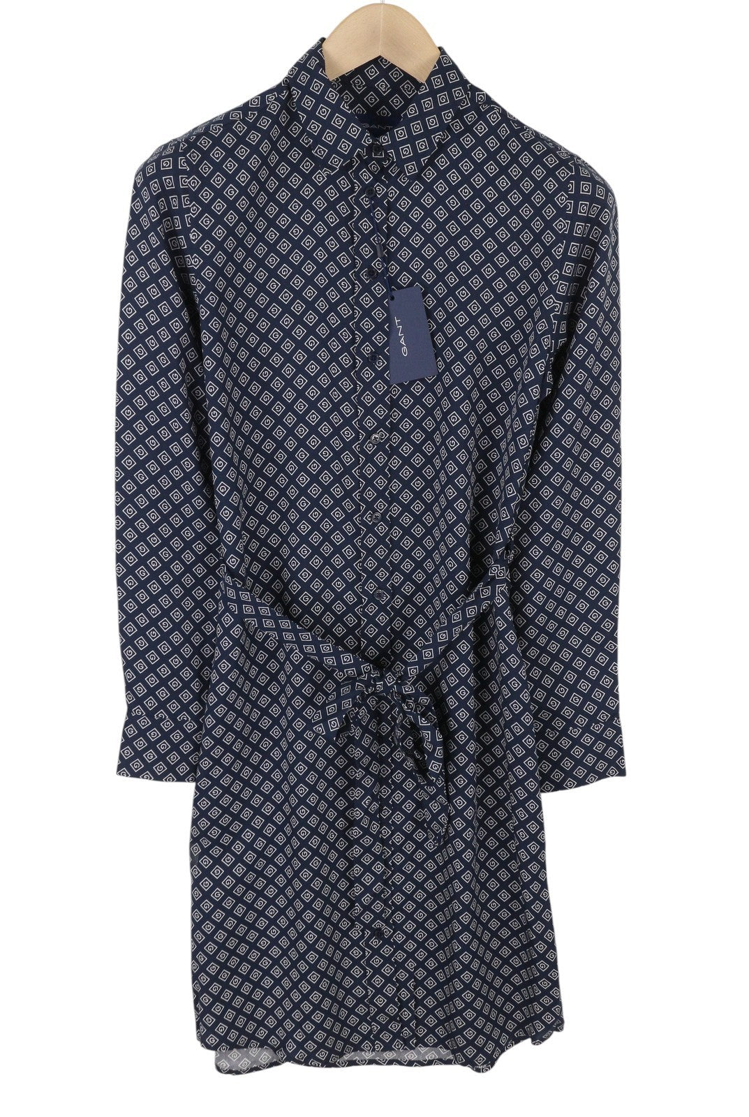 GANT Icon Weave Shirt Women Dress EU34 Marine Button Belted Long Sleeve