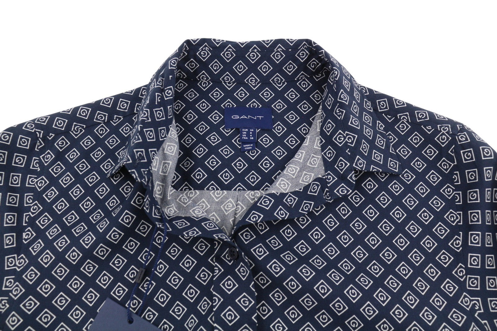 GANT Icon Weave Shirt Women Dress EU34 Marine Button Belted Long Sleeve