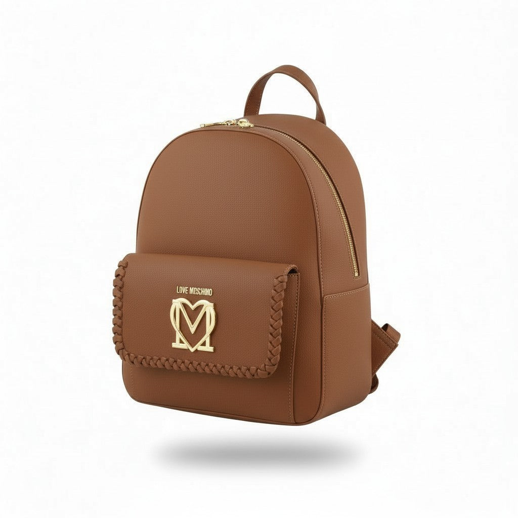 LOVE MOSCHINO Zaino PU Cammello Women Bag OS Brown Logo Zip Backpack