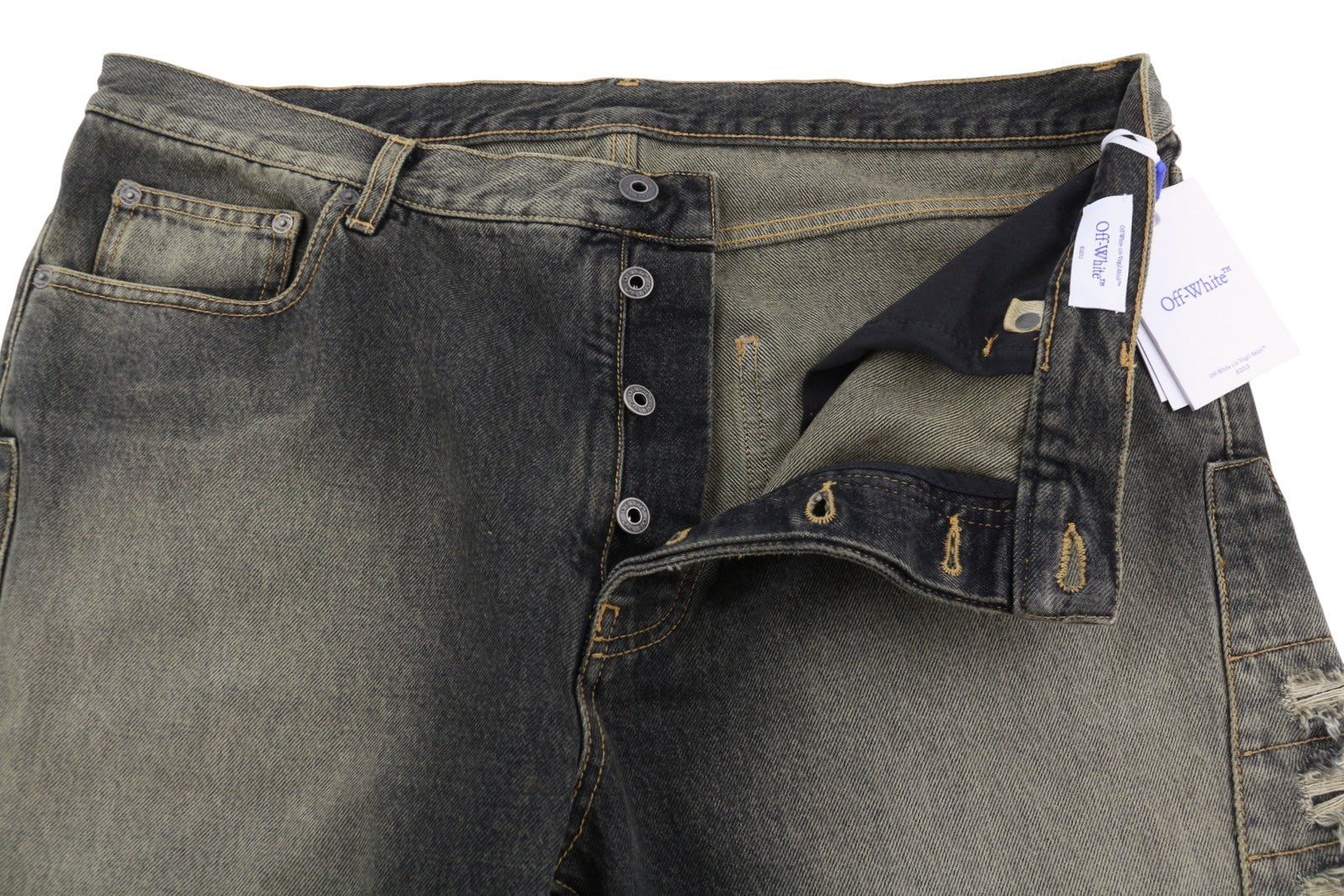 OFF-WHITE Men Jeans W34 Black Distressed Faded Button Fly Regular Fit AW25