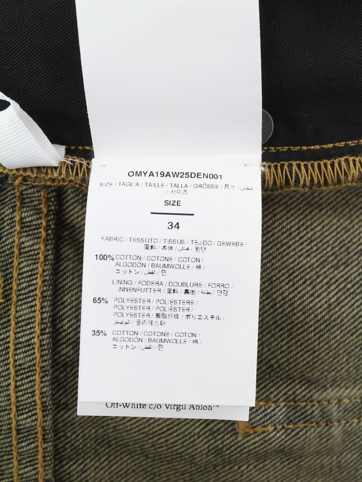 OFF-WHITE Men Jeans W34 Black Distressed Faded Button Fly Regular Fit AW25