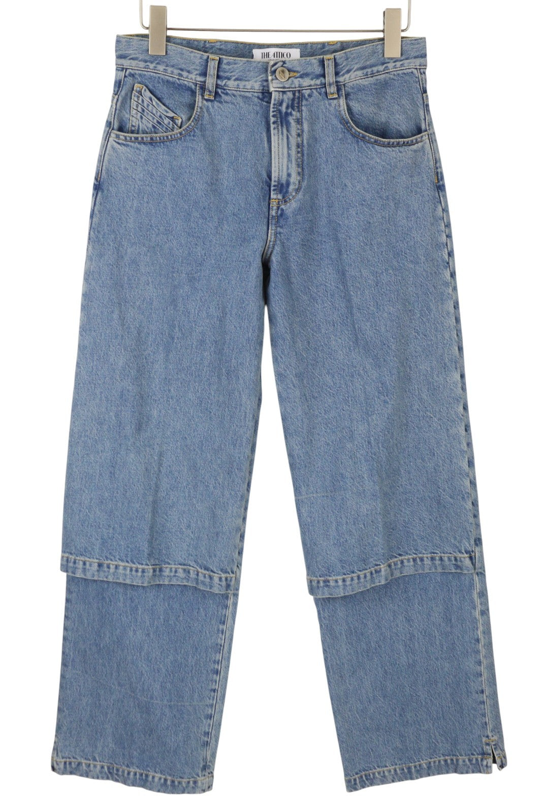 THE ATTICO Women Jeans W27 Blue Panel Overlap Straight Zip Fly RRP550