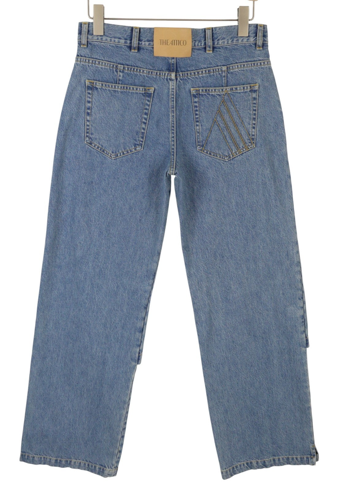 THE ATTICO Women Jeans W27 Blue Panel Overlap Straight Zip Fly RRP550