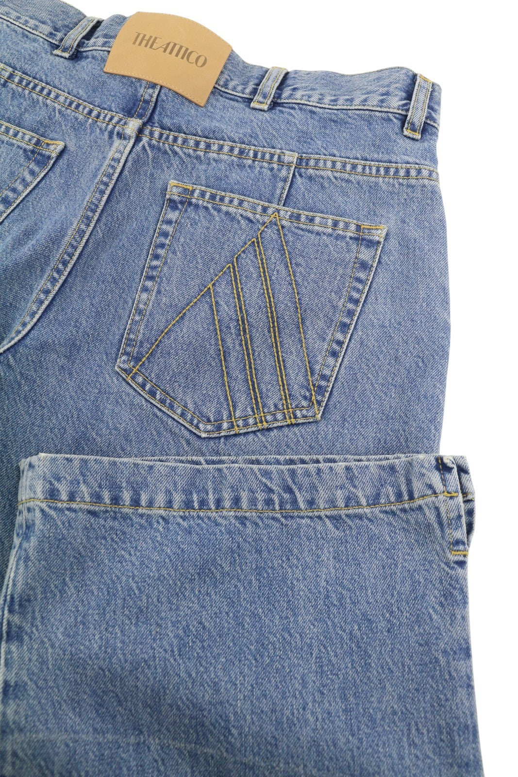 THE ATTICO Women Jeans W27 Blue Panel Overlap Straight Zip Fly RRP550