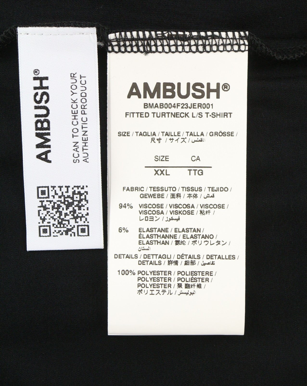 AMBUSH Fitted Turtleneck L S Tap Shoe Blanc Men T-Shirt 2XL Black Pull On