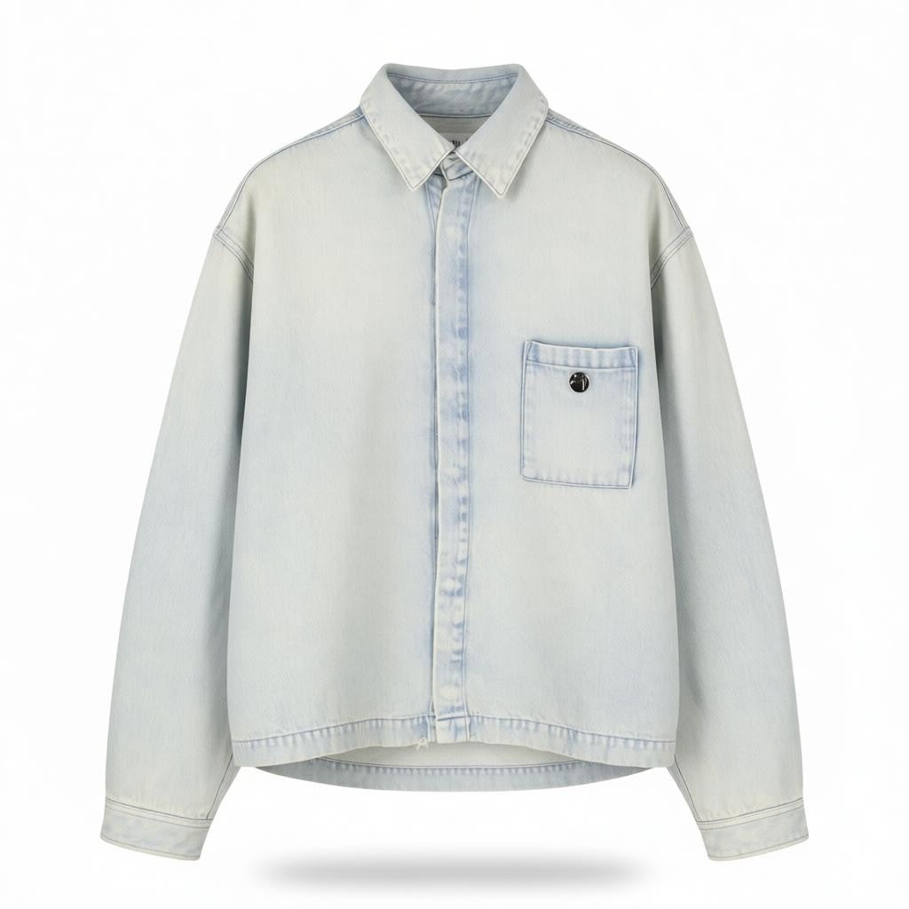 AMBUSH Men Jacket M Light Blue Faded Wash Spread Neck Patch Pocket Denim