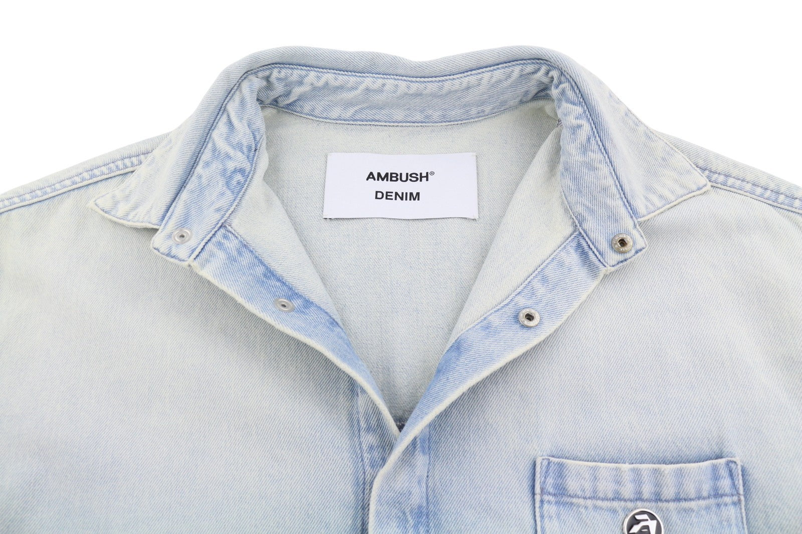 AMBUSH Men Jacket M Light Blue Faded Wash Spread Neck Patch Pocket Denim