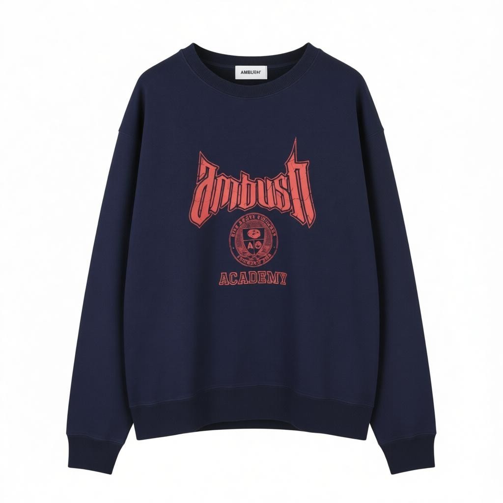 AMBUSH Academy Crewneck Navy Valiant Men Sweatshirt XL Logo Pull On RRP532