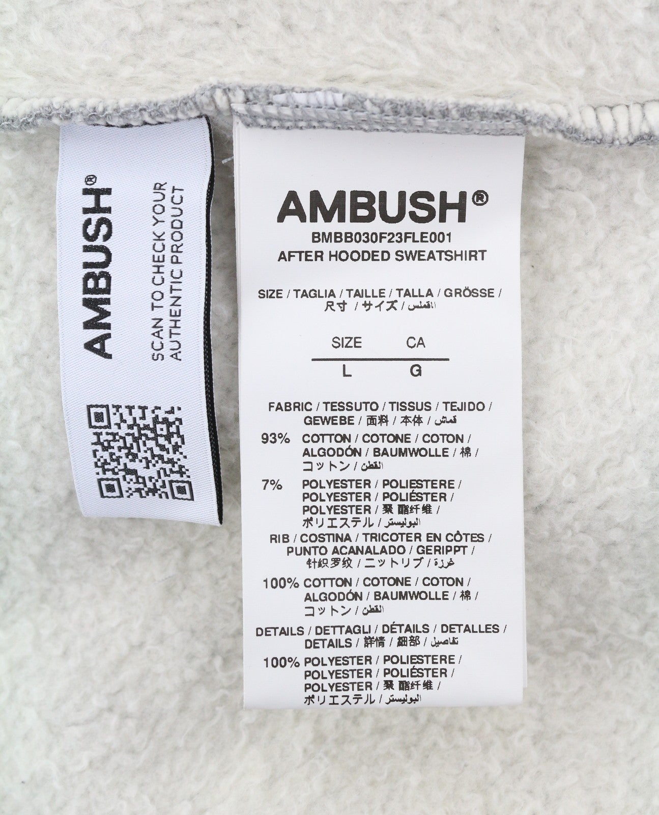 AMBUSH Logo Patchwork Cotton Men Hoodie L Grey Melange Kangaroo Pocket RRP845