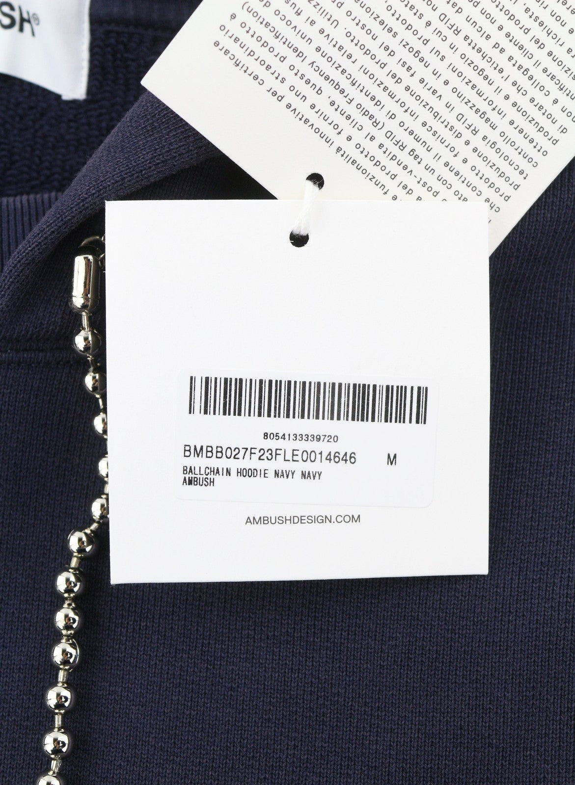 AMBUSH Ballchain Navy Men Hoodie M Faded Kangaroo Pocket Embroidery RRP1235