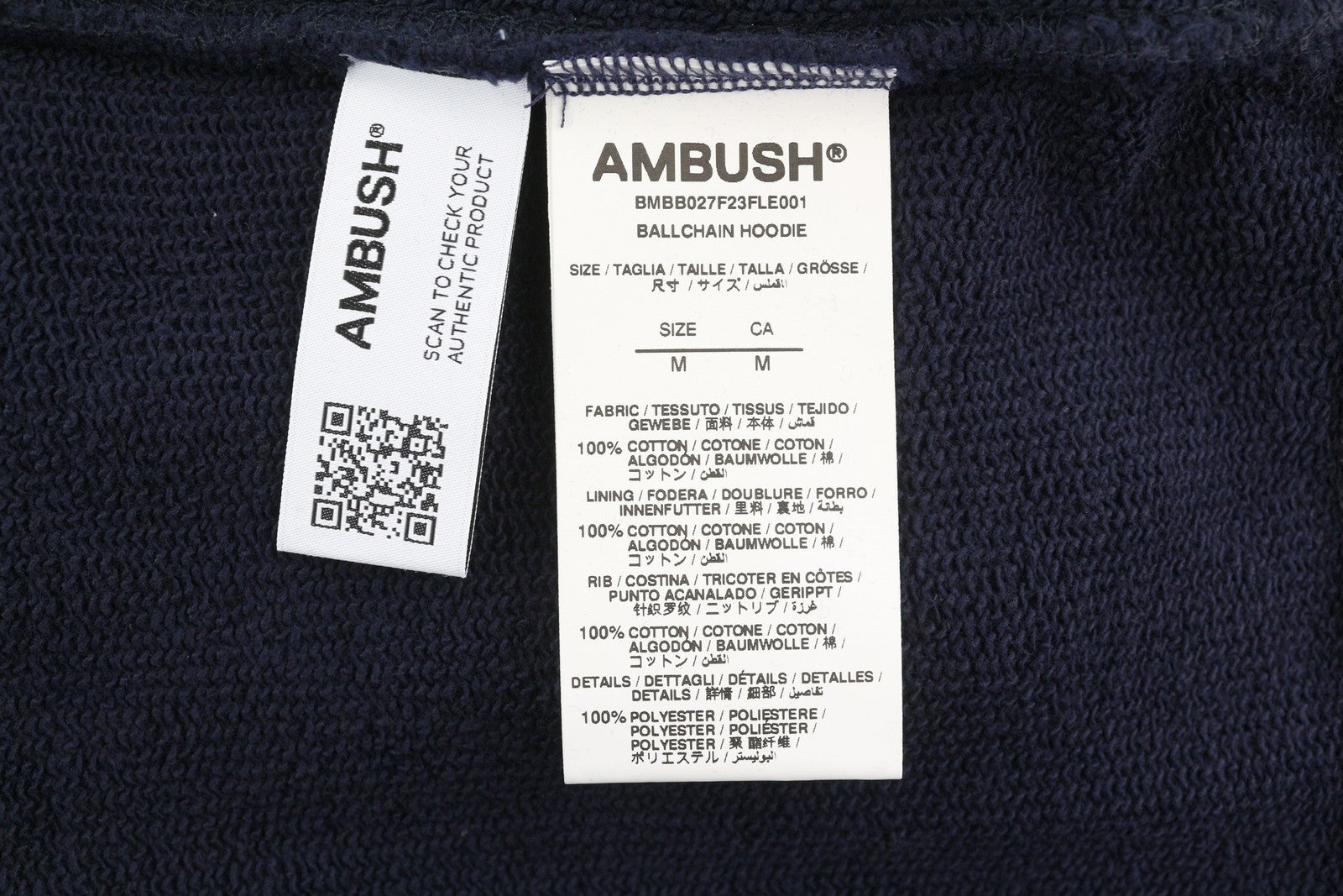 AMBUSH Ballchain Navy Men Hoodie M Faded Kangaroo Pocket Embroidery RRP1235