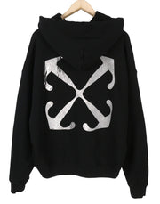 OFF-WHITE Men Hoodie L Black Kangaroo Pocket Logo Print Oversized RRP765