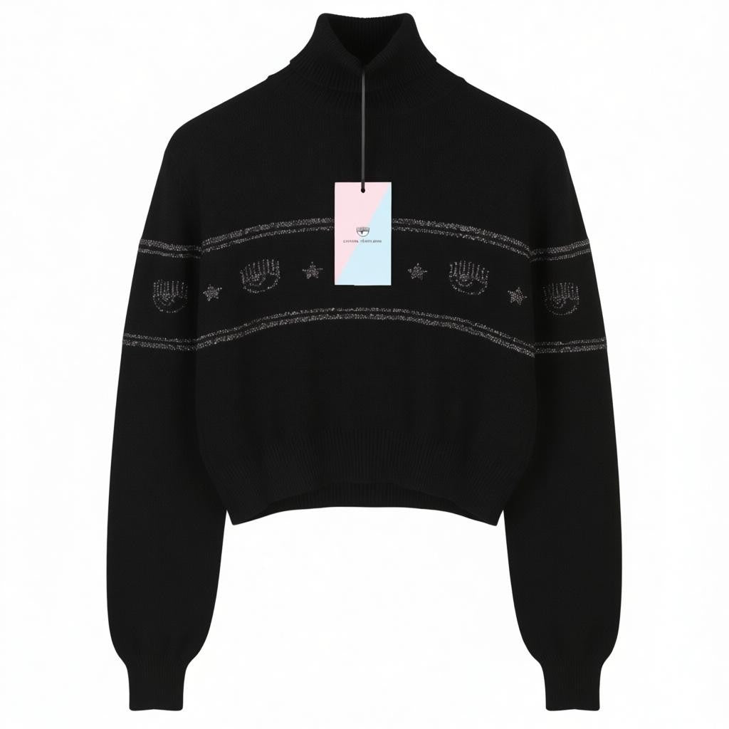 Pullover mit Maxilogo und Lurex