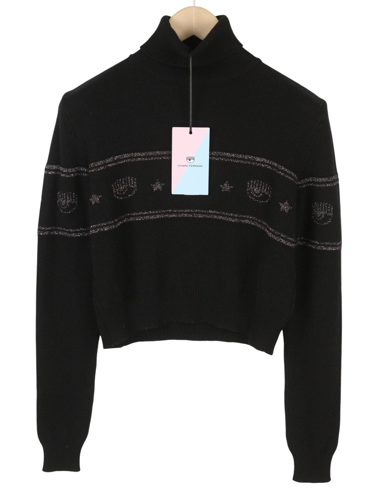 CHIARA FERRAGNI Maxilogo Lurex Women Jumper M Black Wool Cashmere RRP220