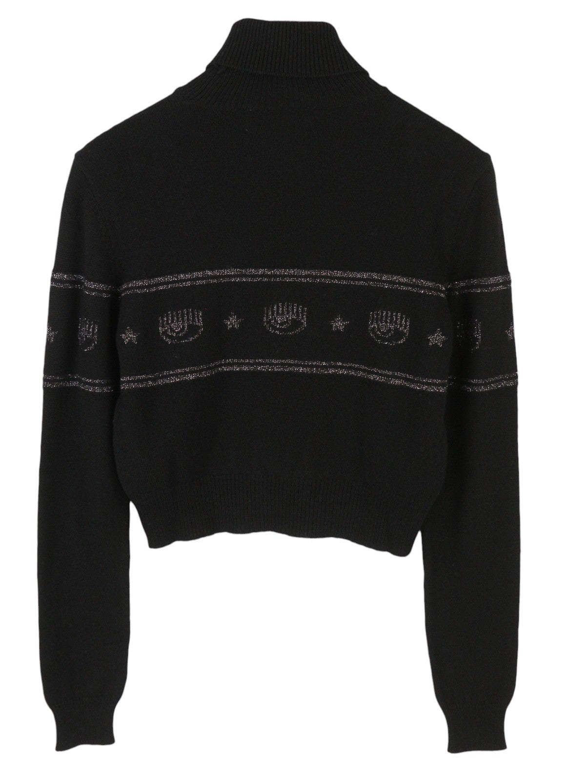 CHIARA FERRAGNI Maxilogo Lurex Women Jumper M Black Wool Cashmere RRP220