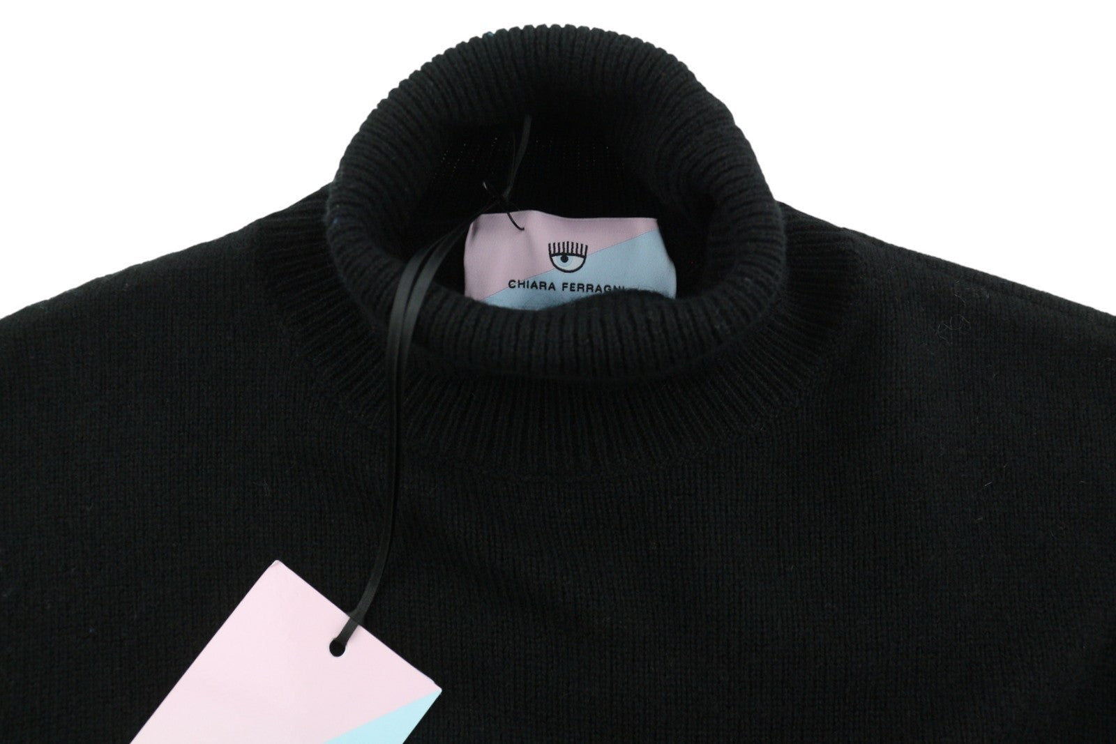 CHIARA FERRAGNI Maxilogo Lurex Women Jumper M Black Wool Cashmere RRP220
