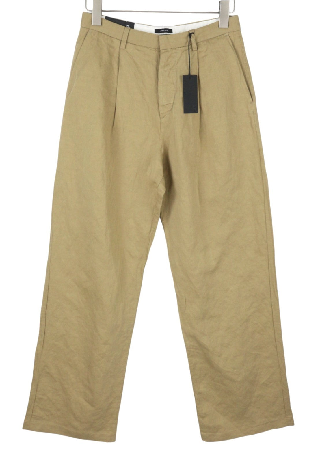 R13 Wide Leg Women Trousers 25 Khaki Linen Pleated Button RRP699