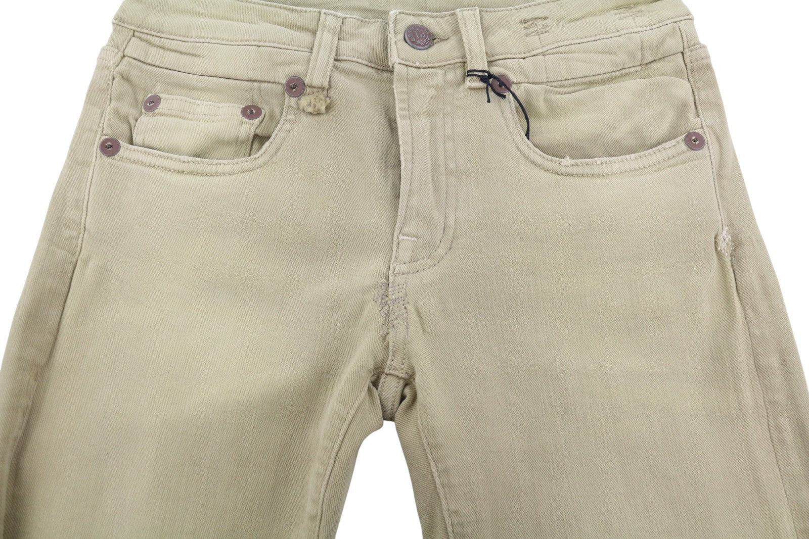 R13 Boy Straight Women Jeans 26 Khaki Stretch Cropped Zip RRP699
