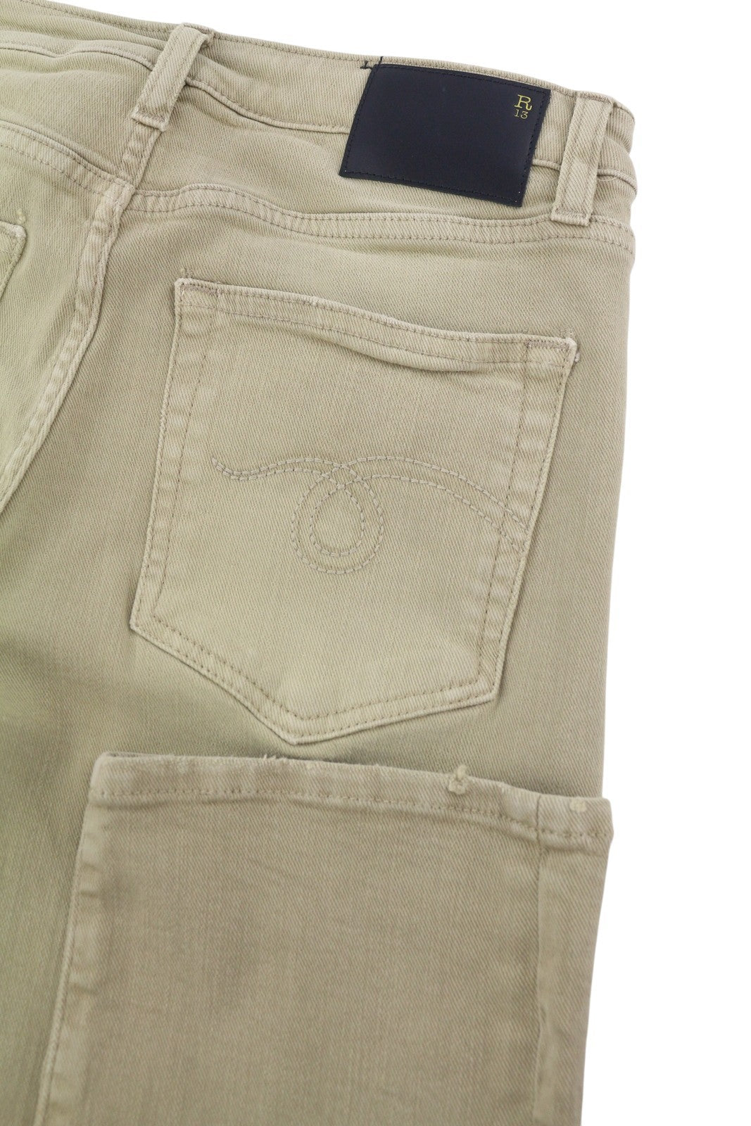 R13 Boy Straight Women Jeans 26 Khaki Stretch Cropped Zip RRP699