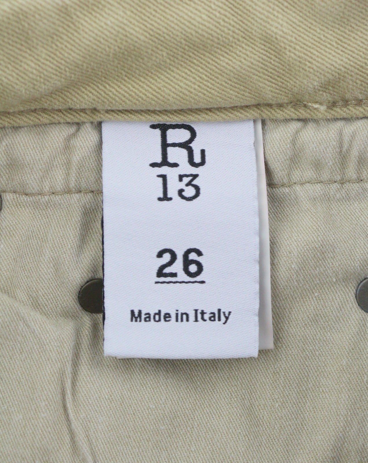 R13 Boy Straight Women Jeans 26 Khaki Stretch Cropped Zip RRP699