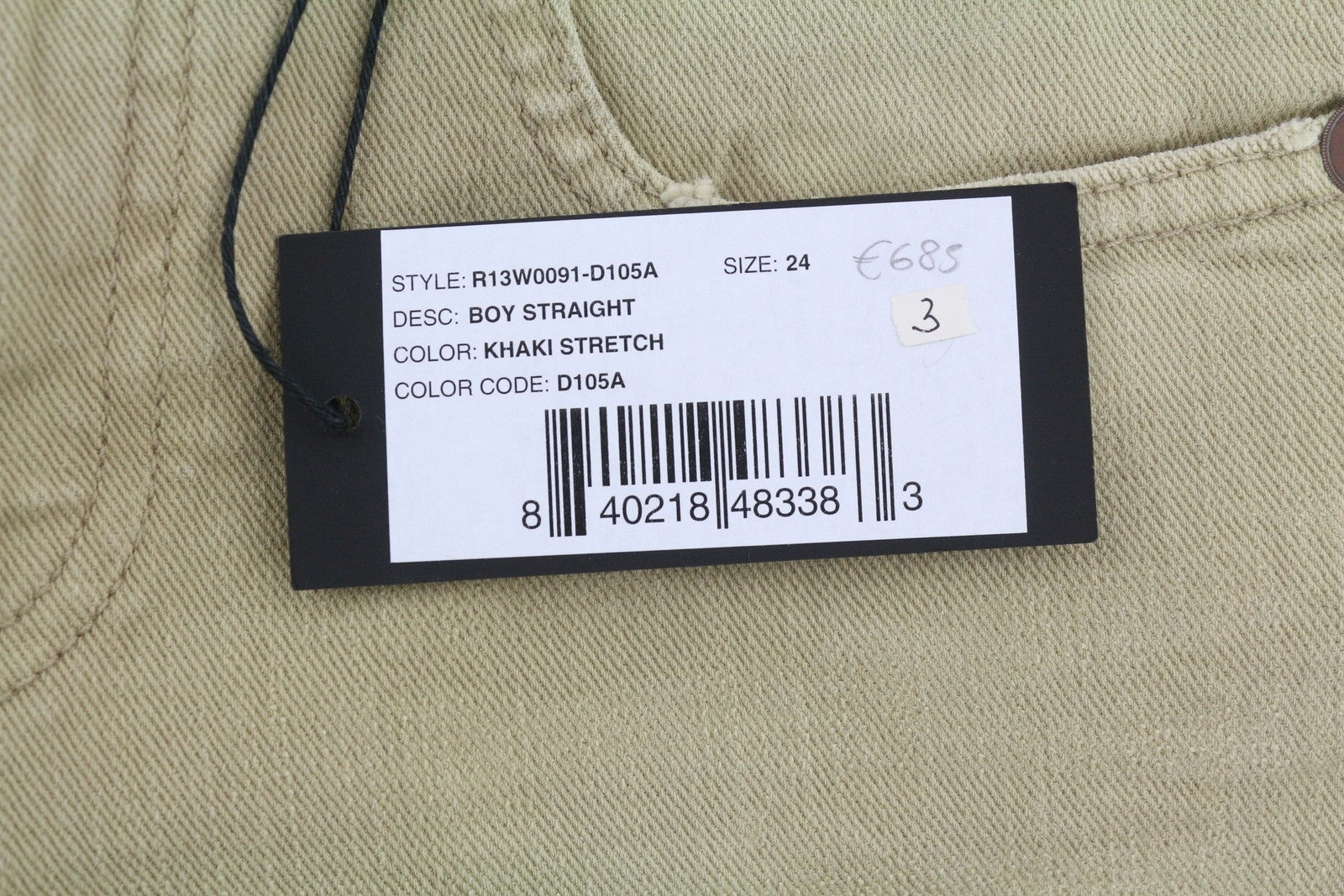 R13 Boy Straight Women Jeans 24 Khaki Stretch Cropped Zip RRP699