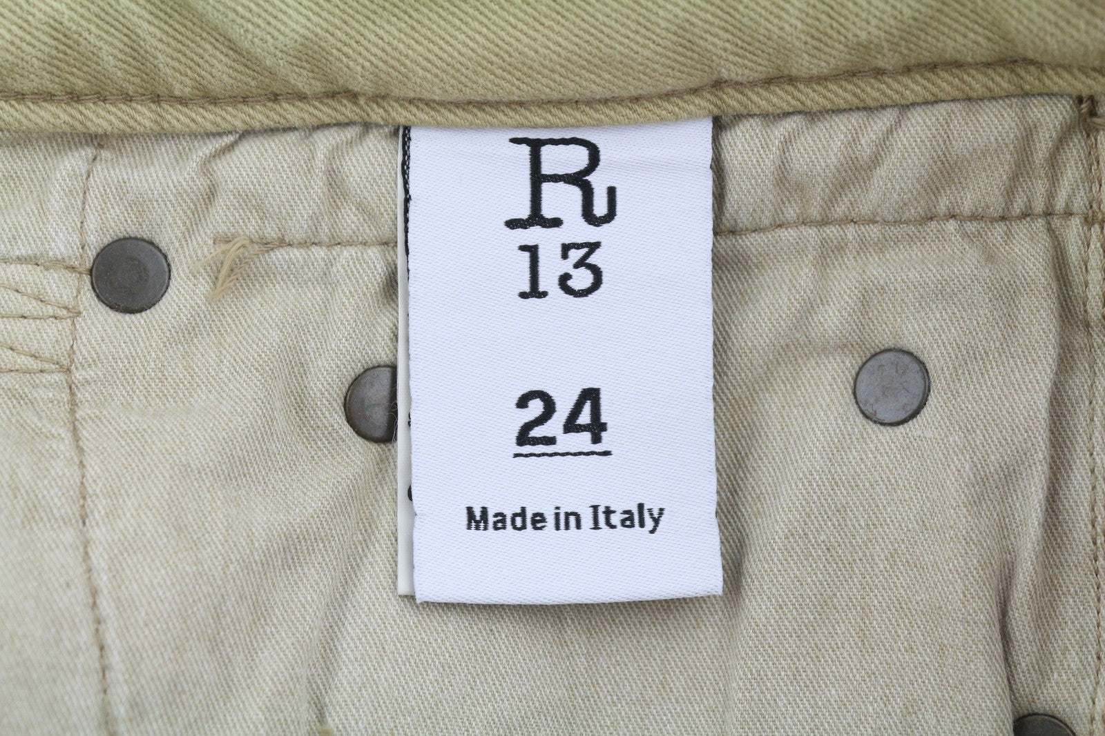 R13 Boy Straight Women Jeans 24 Khaki Stretch Cropped Zip RRP699