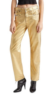 R13 Boyfriend Women Jeans 27 Vintage Gold Indigo Glitter Zip