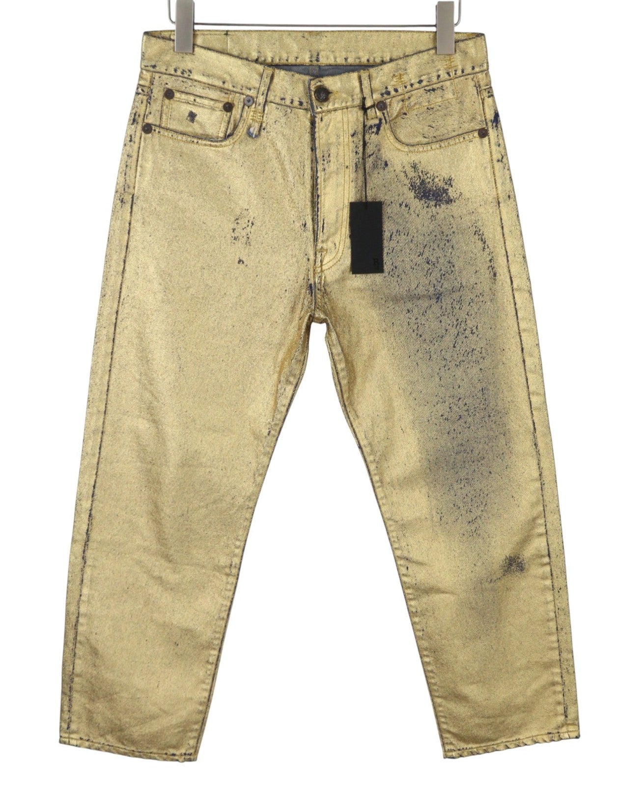 R13 Boyfriend Women Jeans 27 Vintage Gold Indigo Glitter Zip