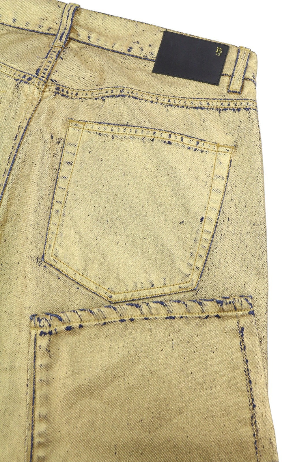 R13 Boyfriend Women Jeans 27 Vintage Gold Indigo Glitter Zip