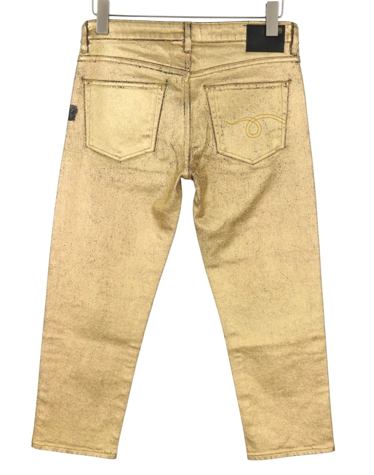 R13 Boy Straight Women Jeans 27 Gold Indigo Glitter Cropped