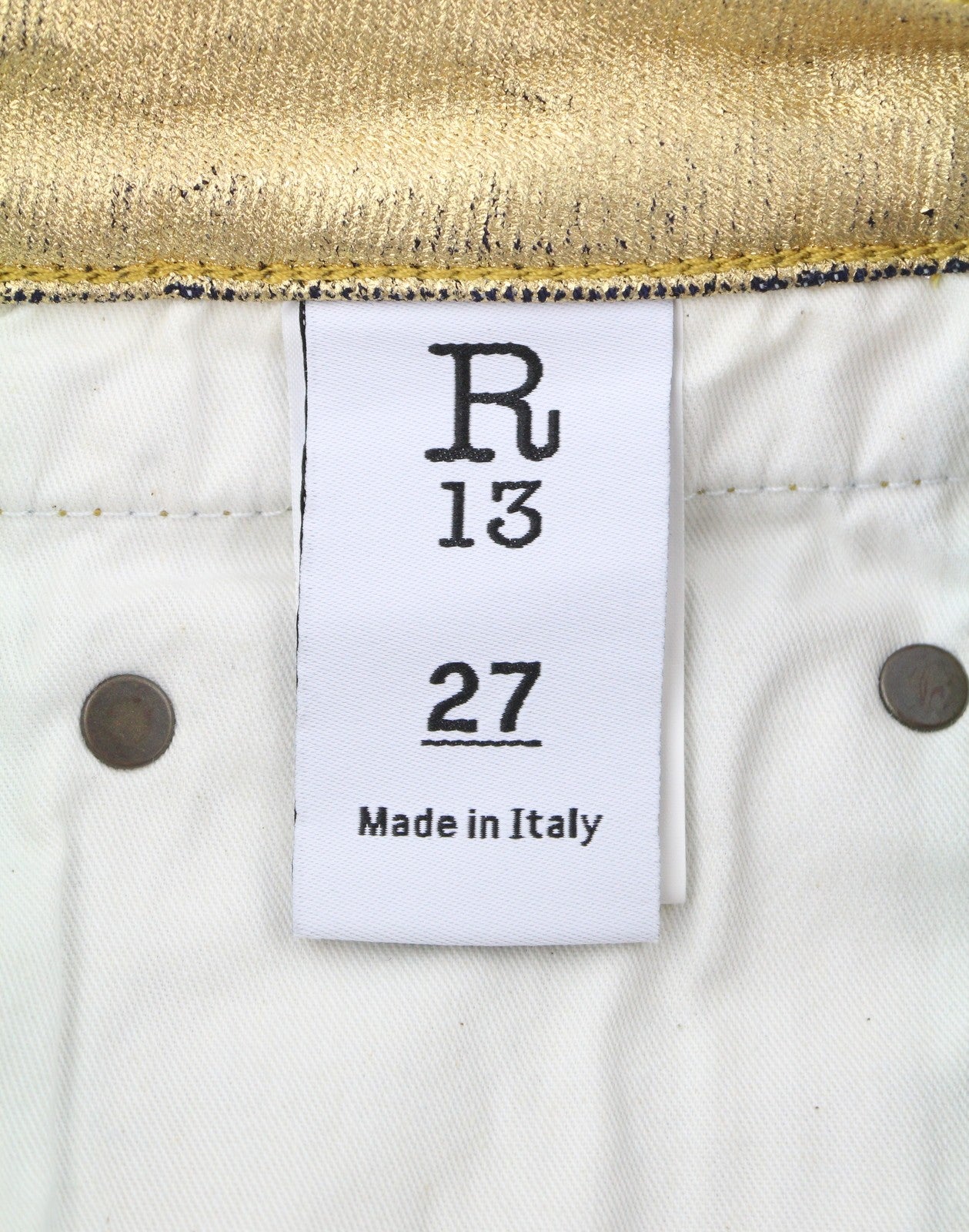 R13 Boy Straight Women Jeans 27 Gold Indigo Glitter Cropped